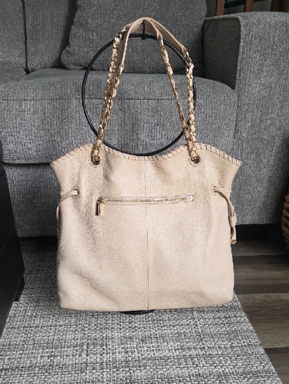 Tory Burch Marion Slouchy Leather Chain Tote Bag Neutral Beige